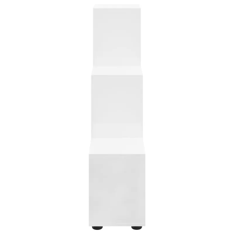 Knygų lentyna, balta, 107cm, mediena, laiptų dizaino, blizgi
