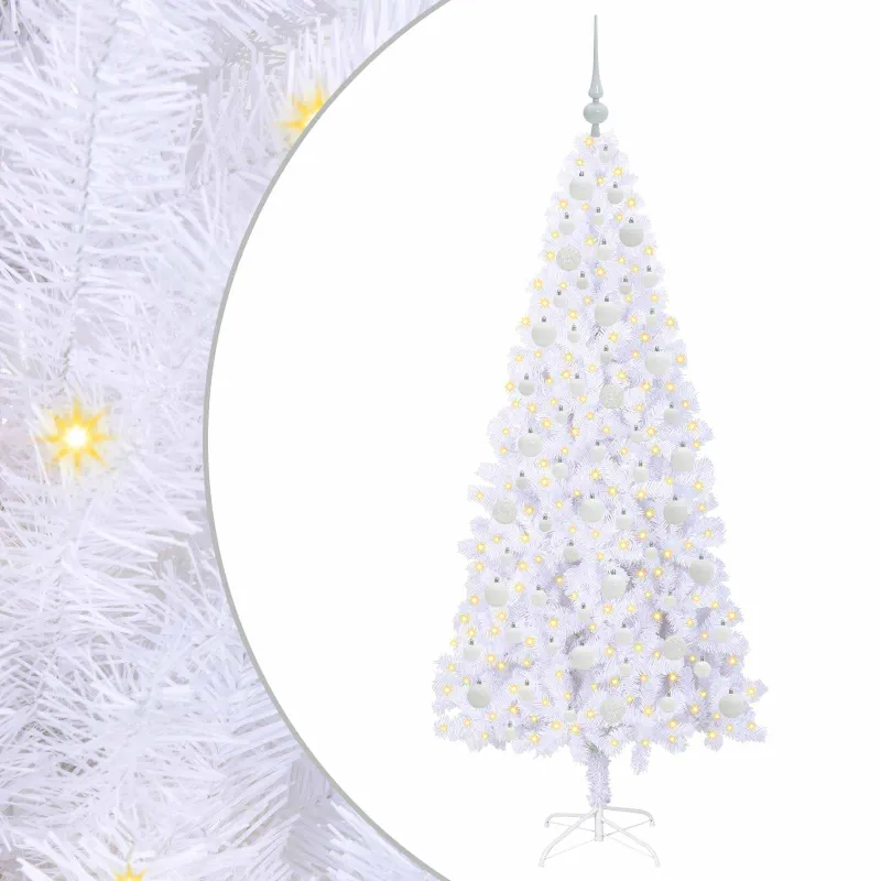 Dirbtinė Kalėdų eglutė su 300 LED Balta 180 cm PVC ir Plienas