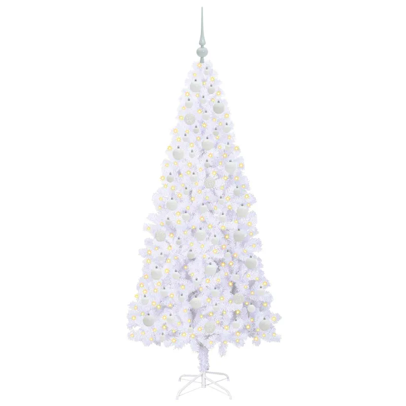 Dirbtinė Kalėdų eglutė su 300 LED Balta 180 cm PVC ir Plienas