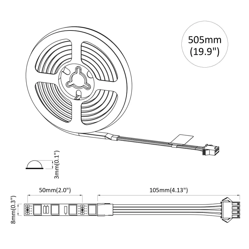 LED juosta 2 pcs Juoda ir permatoma 400 mm Varis ir plastikas
