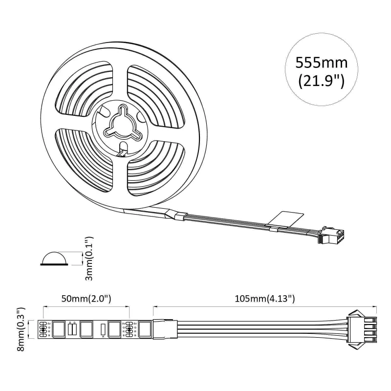 LED juosta 2 pcs Juoda ir permatoma 550 mm Varis ir plastikas