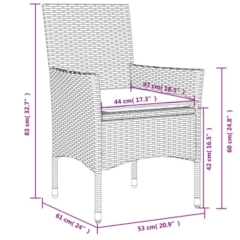 Sodo komplekti 7 osaa, musta, polyrattani ja akasia