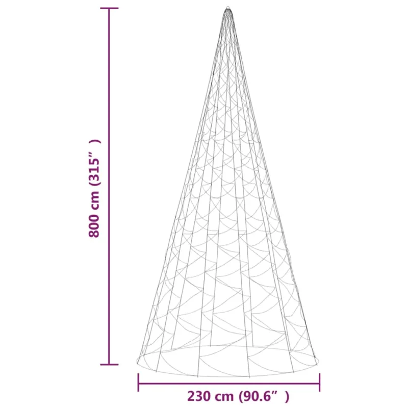Kalėdų eglutė ant vėliavos stiebo, 800cm, 3000 šiltų baltų LED