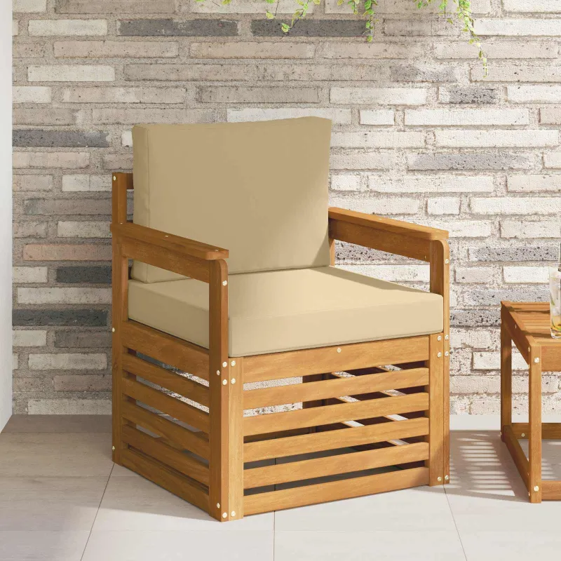 Lauko sofa Tvirta akacijos mediena ir poliesteris Natūrali