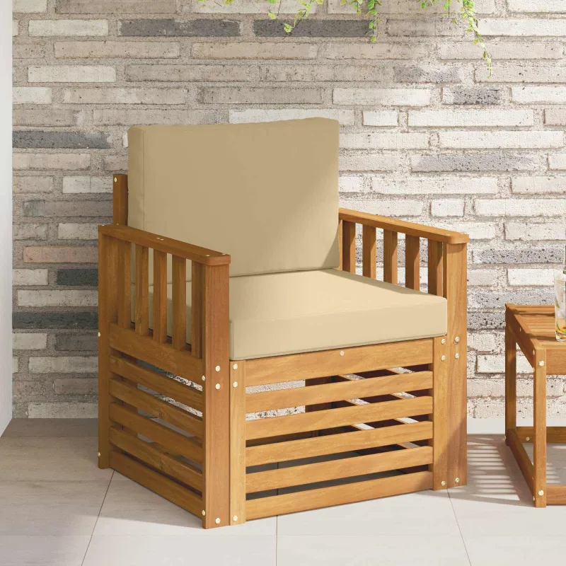 Lauko sofa Tvirta akacijos mediena ir poliesteris Natūrali