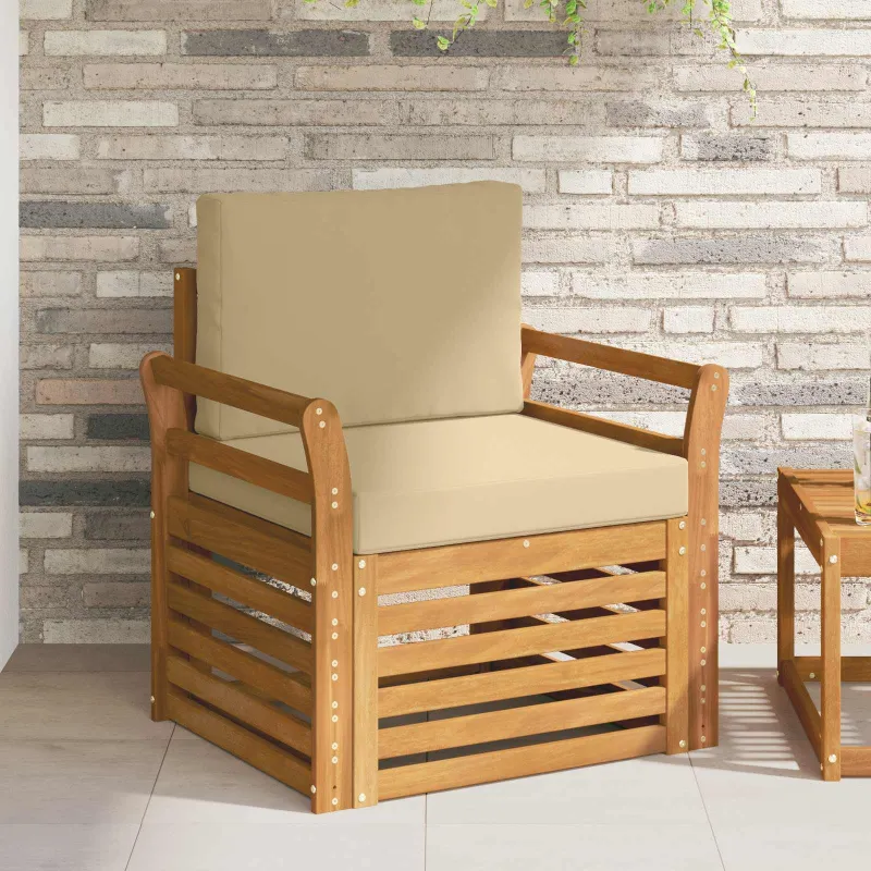 Lauko sofa Tvirta akacijos mediena ir poliesteris Natūrali