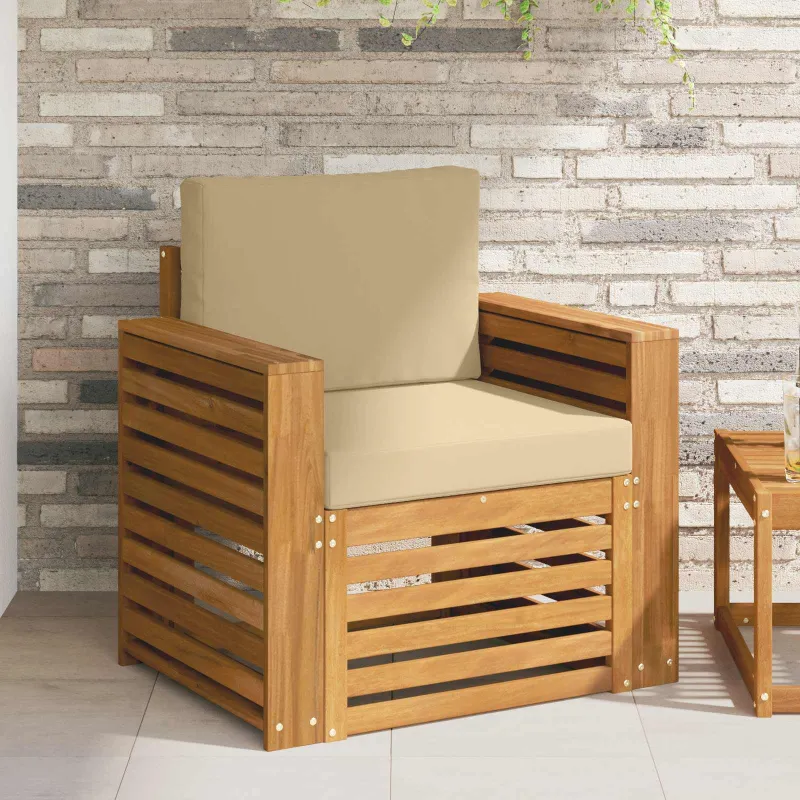 Lauko sofa Tvirta akacijos mediena ir poliesteris Natūrali