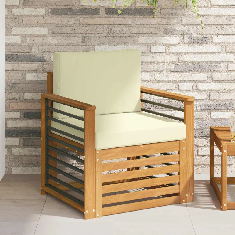Lauko sofa Tvirta akacijos mediena ir poliesteris Natūrali