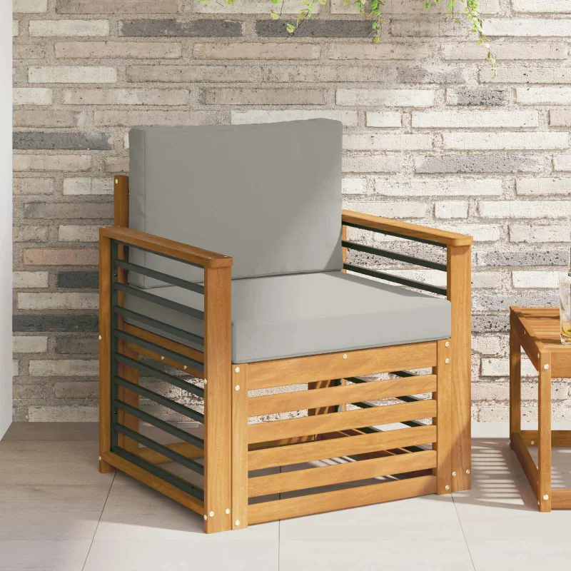 Lauko sofa Tvirta akacijos mediena ir poliesteris Natūrali