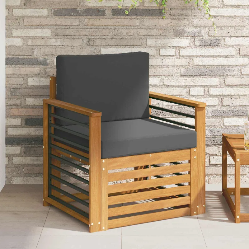 Lauko sofa Tvirta akacijos mediena ir poliesteris Natūrali
