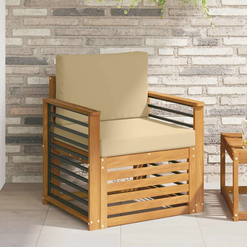 Lauko sofa Tvirta akacijos mediena ir poliesteris Natūrali