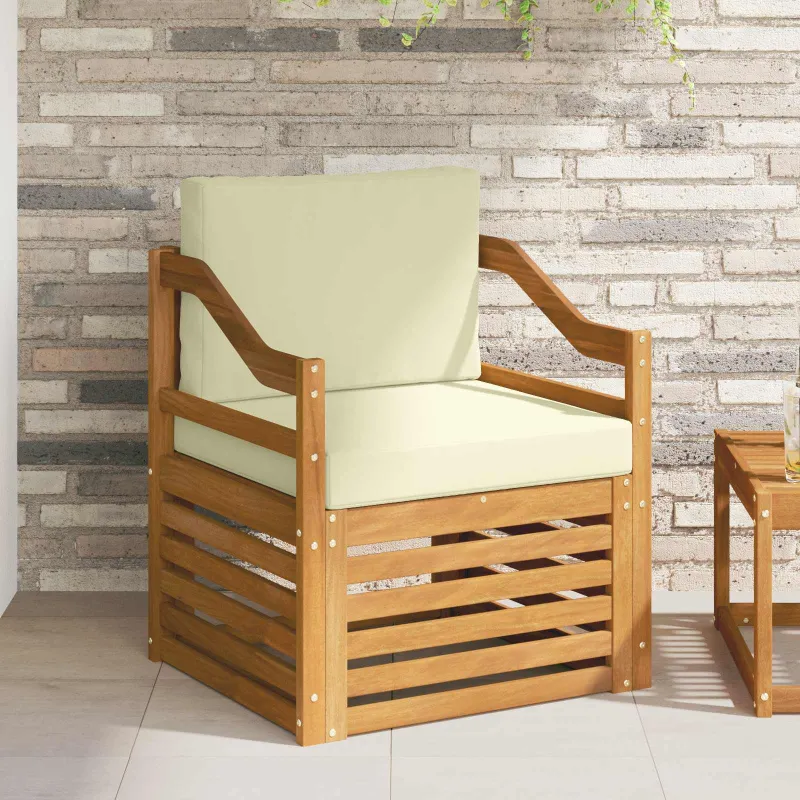 Lauko sofa Tvirta akacijos mediena ir poliesteris Natūrali