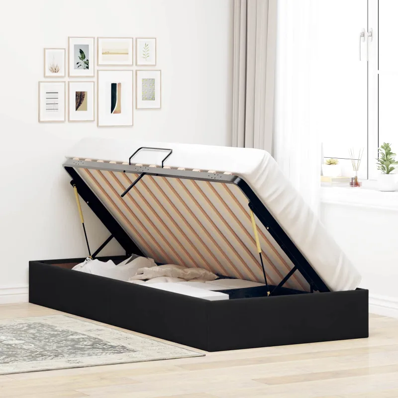 Otomano lovos rėmas su saugykla Juoda 90 x 190 cm Aksomas