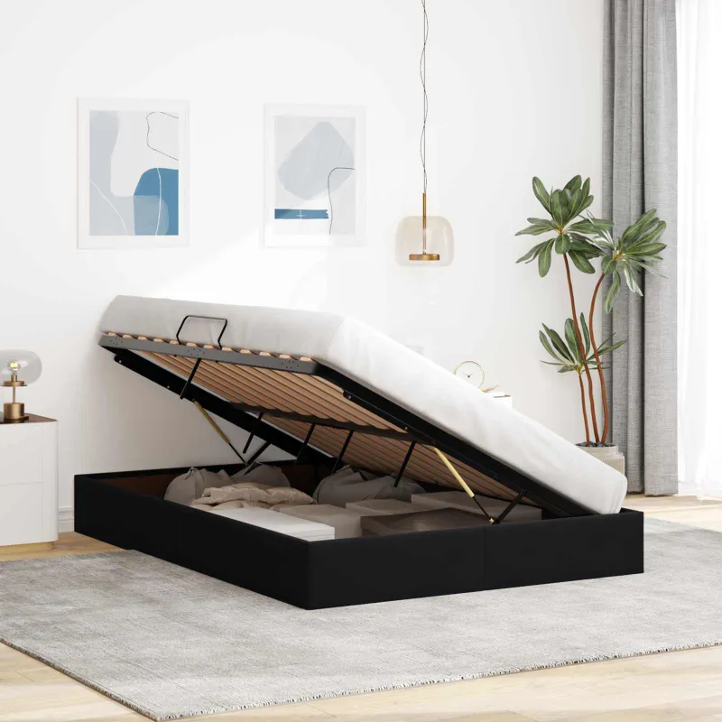 Otomano lovos rėmas su saugykla Juoda 140 x 190 cm Aksomas