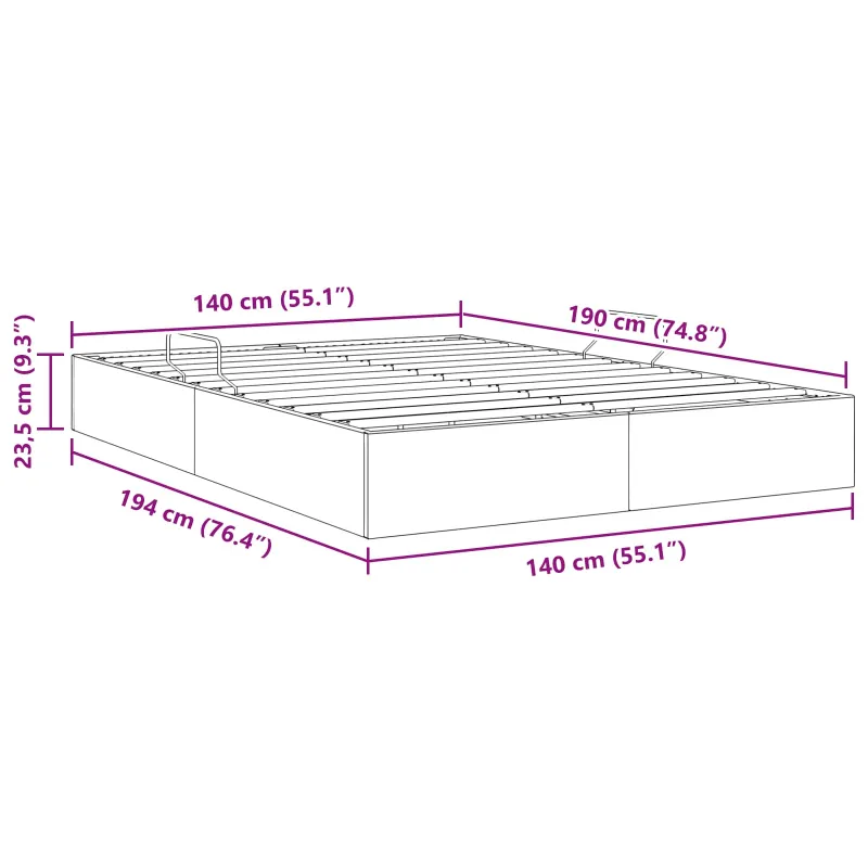 Otomano lovos rėmas su saugykla Juoda 140 x 190 cm Aksomas
