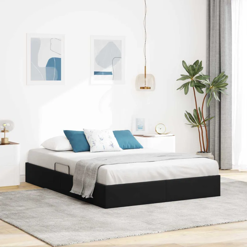 Otomano lovos rėmas su saugykla Juoda 140 x 200 cm Aksomas