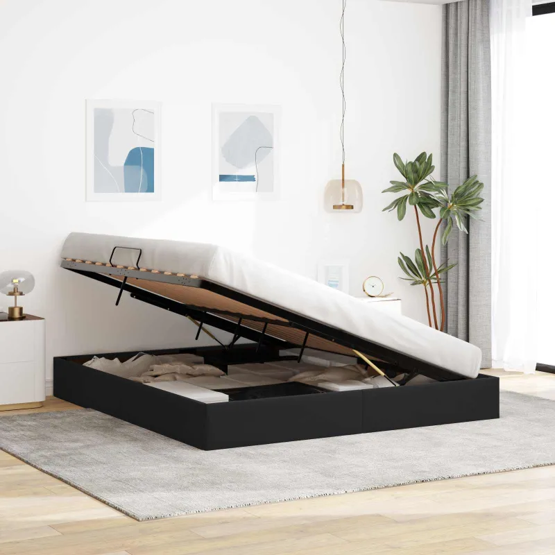 Otomano lovos rėmas su saugykla Juoda 160 x 200 cm Aksomas