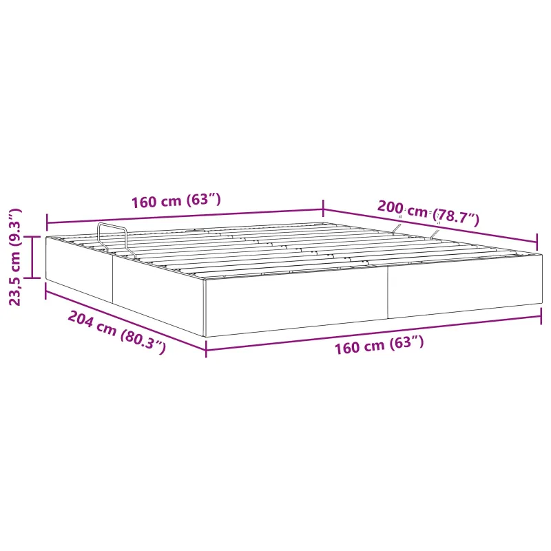 Otomano lovos rėmas su saugykla Juoda 160 x 200 cm Aksomas