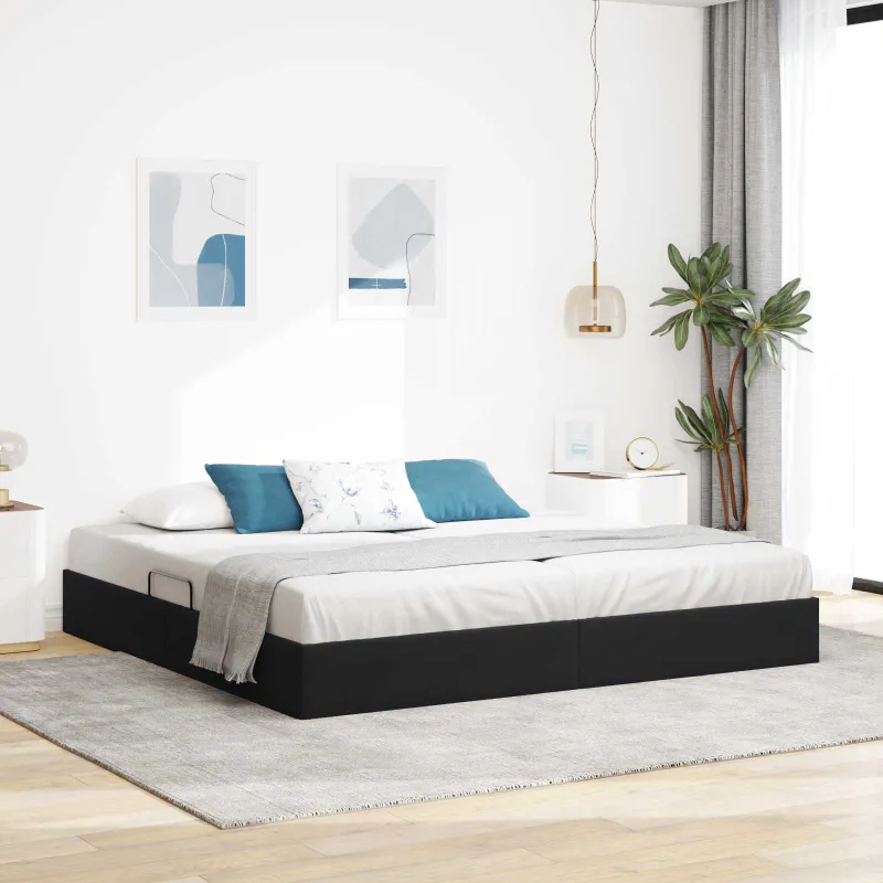 Otomano lovos rėmas su saugykla Juoda 200 x 200 cm Aksomas