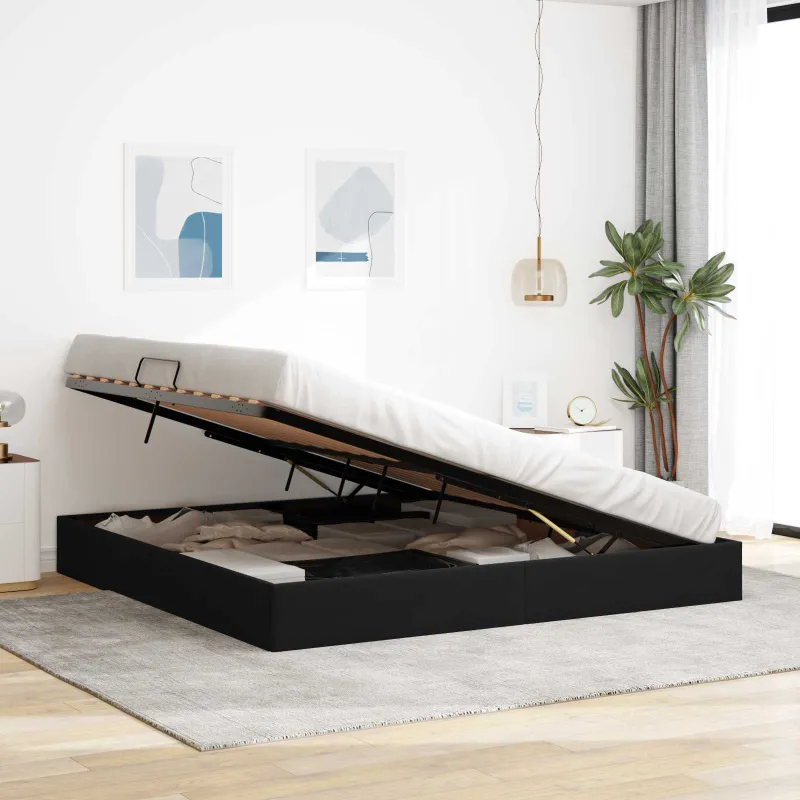 Otomano lovos rėmas su saugykla Juoda 200 x 200 cm Aksomas