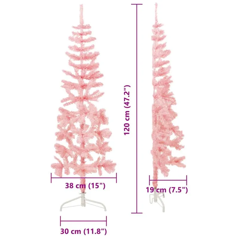 Siaura dirbtinė pusinė Kalėdų eglutė su stovu, rožinė, 120cm