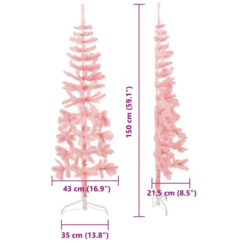 Siaura dirbtinė pusinė Kalėdų eglutė su stovu, rožinė, 150cm