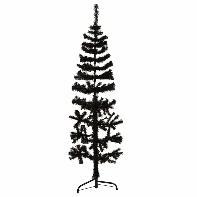 Siaura dirbtinė pusinė Kalėdų eglutė su stovu, juoda, 150cm