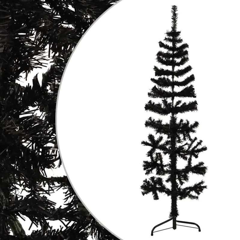 Siaura dirbtinė pusinė Kalėdų eglutė su stovu, juoda, 150cm