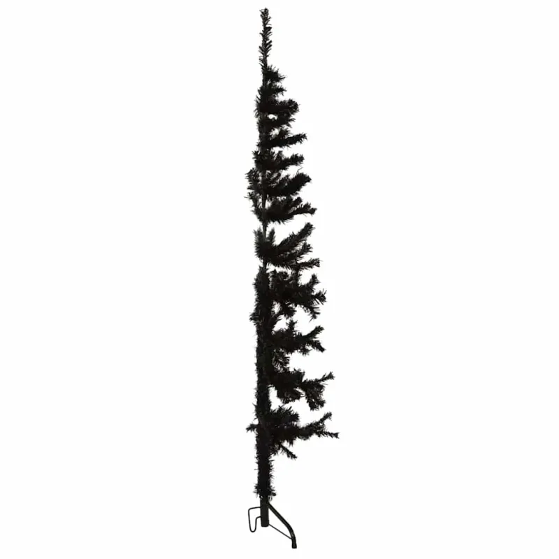 Siaura dirbtinė pusinė Kalėdų eglutė su stovu, juoda, 150cm