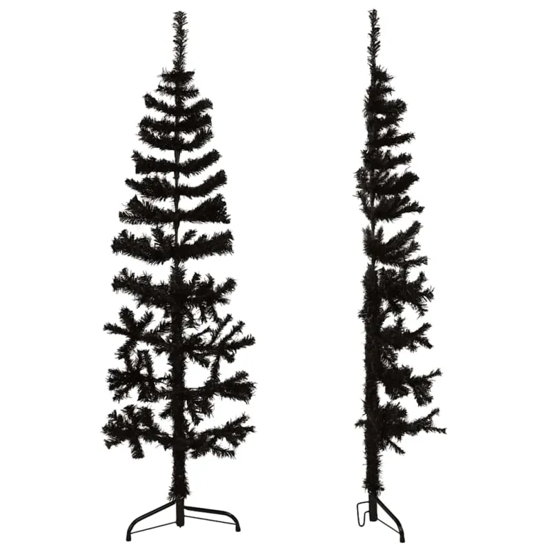 Siaura dirbtinė pusinė Kalėdų eglutė su stovu, juoda, 150cm