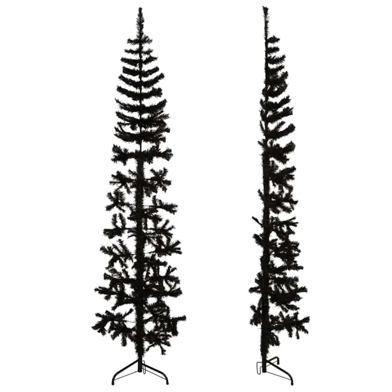 Siaura dirbtinė pusinė Kalėdų eglutė su stovu, juoda, 180cm