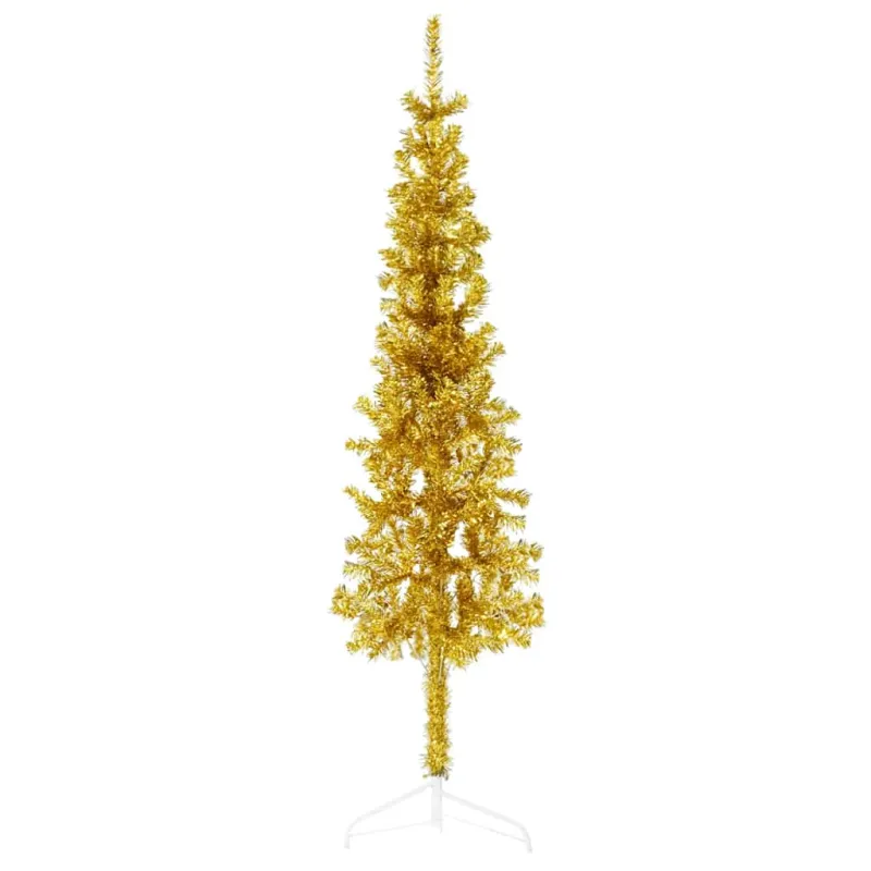 Siaura dirbtinė pusinė Kalėdų eglutė su stovu, auksinė, 150cm
