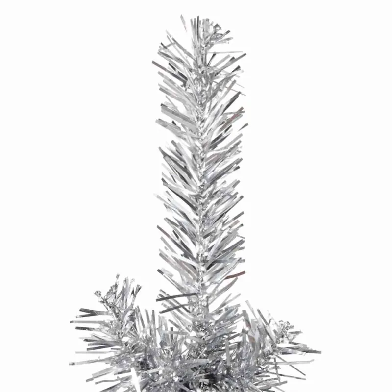 Siaura dirbtinė pusinė Kalėdų eglutė su stovu, sidabrinė, 150cm