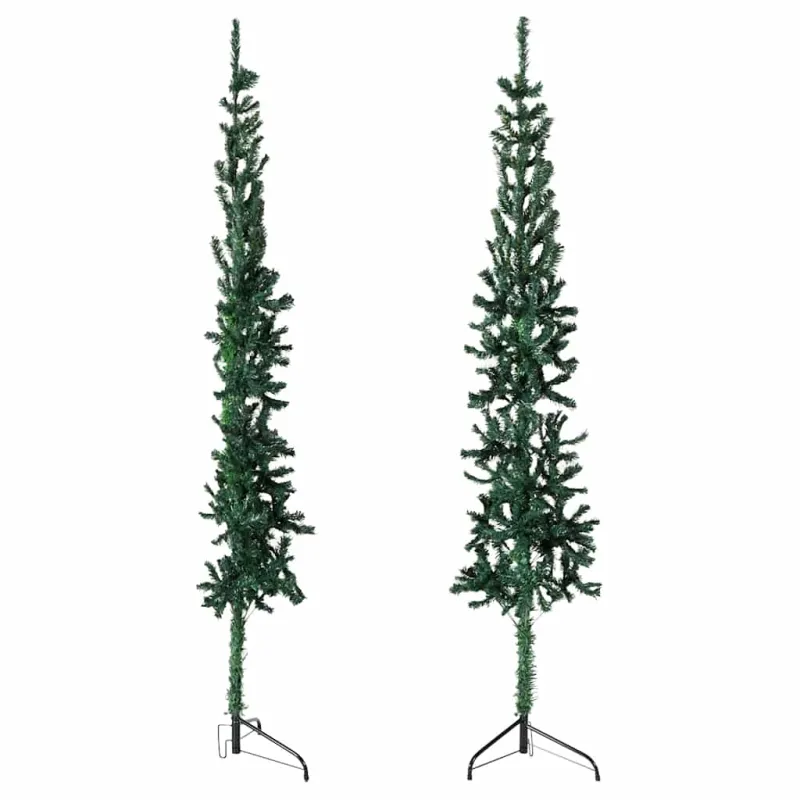 Siaura dirbtinė pusinė Kalėdų eglutė su stovu, žalia, 120cm