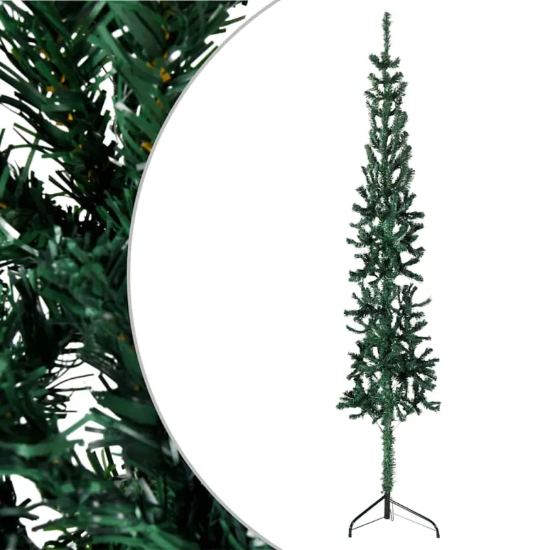 Siaura dirbtinė pusinė Kalėdų eglutė su stovu, žalia, 150cm