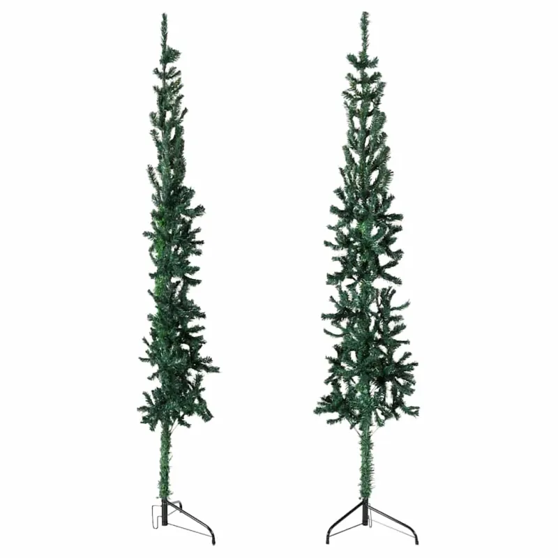 Siaura dirbtinė pusinė Kalėdų eglutė su stovu, žalia, 150cm