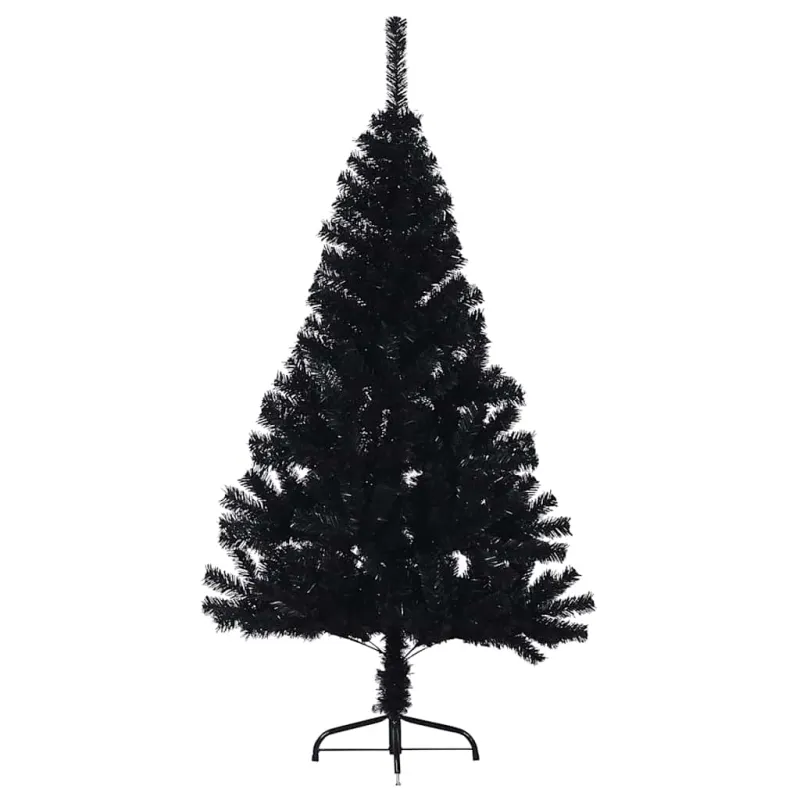 Dirbtinė pusinė Kalėdų eglutė su stovu, juoda, 150cm, PVC