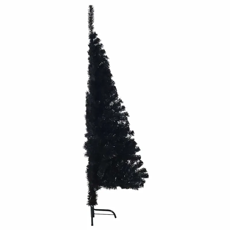 Dirbtinė pusinė Kalėdų eglutė su stovu, juoda, 150cm, PVC
