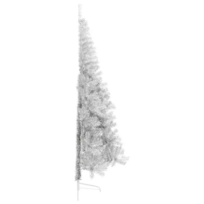 Dirbtinė pusinė Kalėdų eglutė su stovu, sidabrinė, 210cm, PET