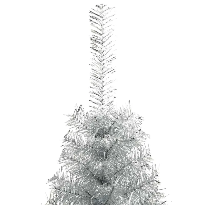Dirbtinė pusinė Kalėdų eglutė su stovu, sidabrinė, 210cm, PET