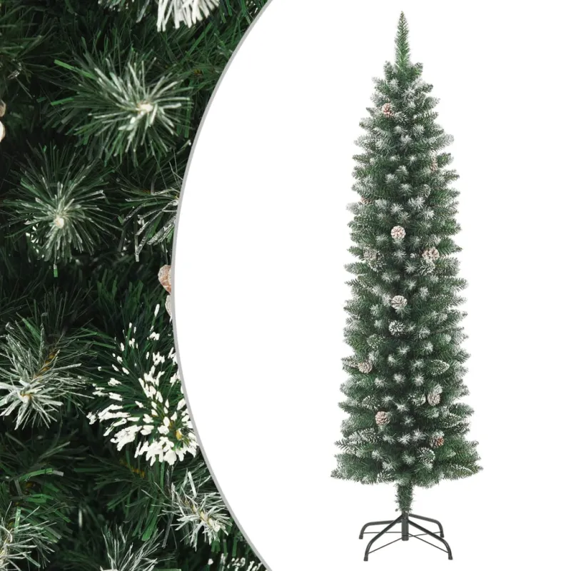 Dirbtinė siaura Kalėdų eglutė su stovu, 120cm, PVC