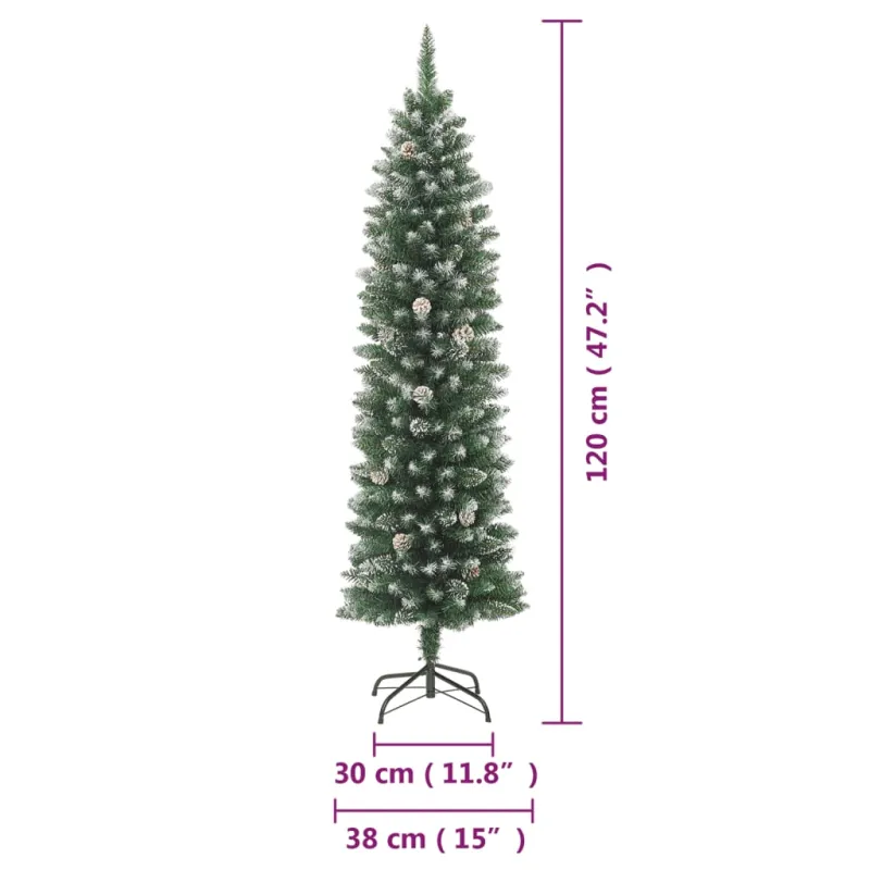 Dirbtinė siaura Kalėdų eglutė su stovu, 120cm, PVC