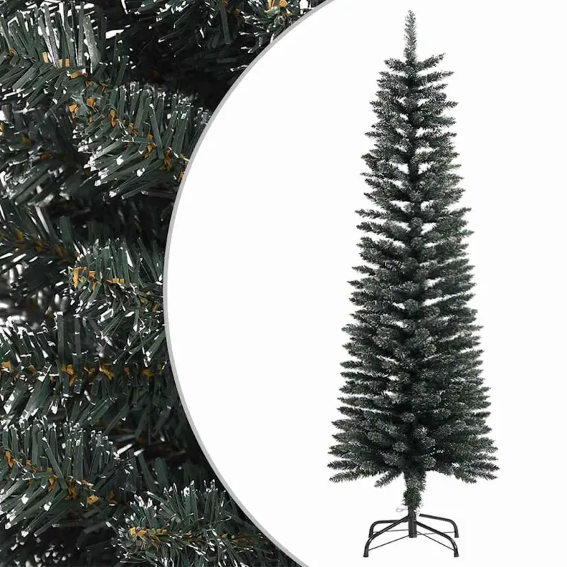 Dirbtinė siaura Kalėdų eglutė su stovu, žalia, 150cm, PVC