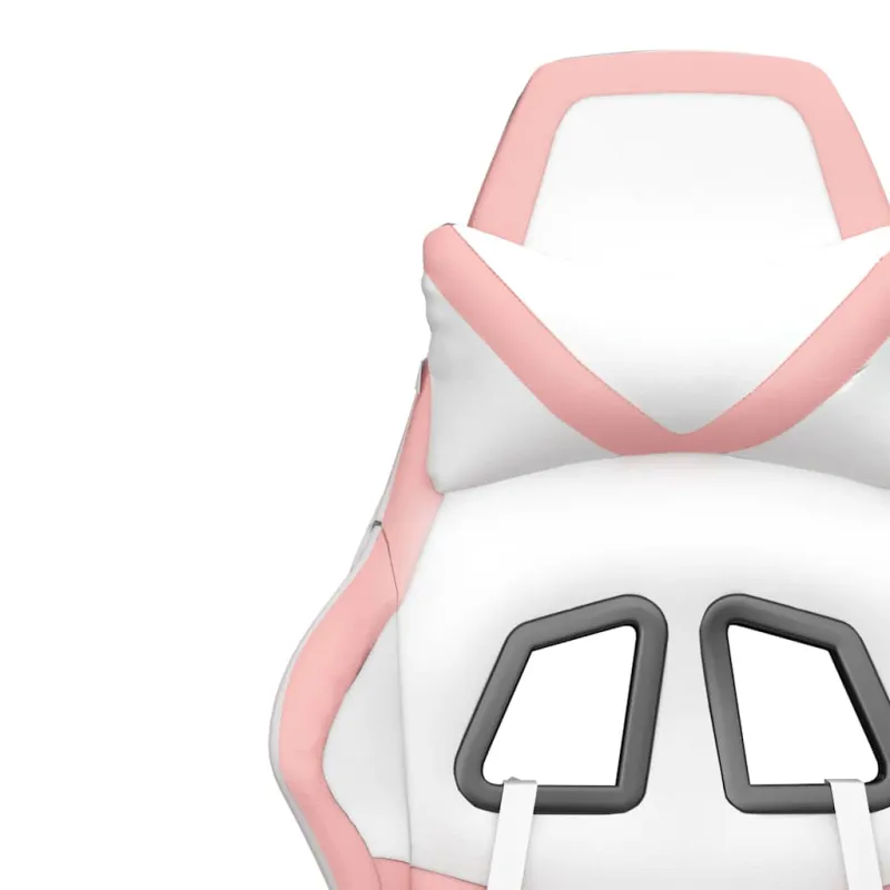 Masažinė žaidimų kėdė su pakoja, balta ir rožinė, dirbtinė oda