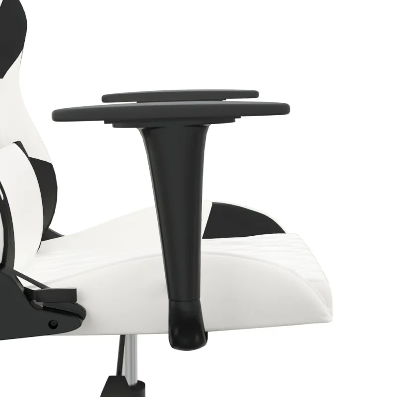 Masažinė žaidimų kėdė, baltos ir juodos spalvos, dirbtinė oda