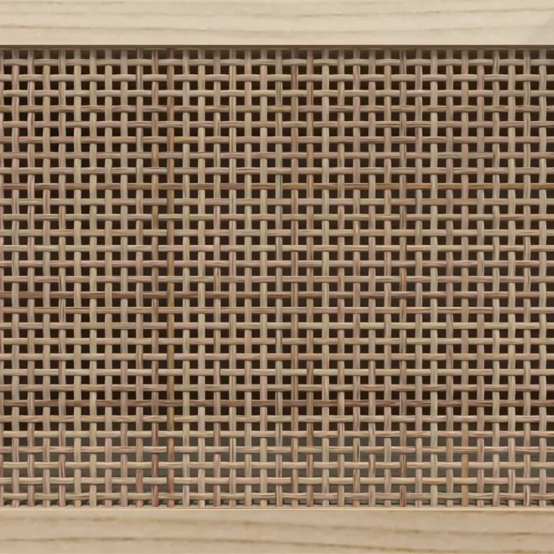 Šoninė spintelė, juoda, 60x30x70cm, pušies masyvas ir ratanas