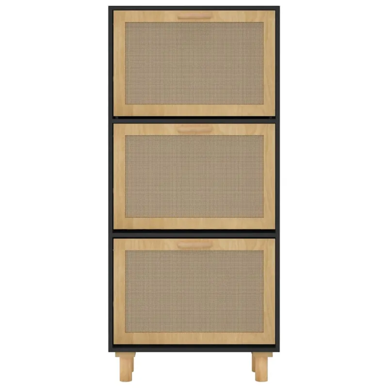 Spintelė batams, juodos spalvos, 52x25x115cm, mediena/ratanas