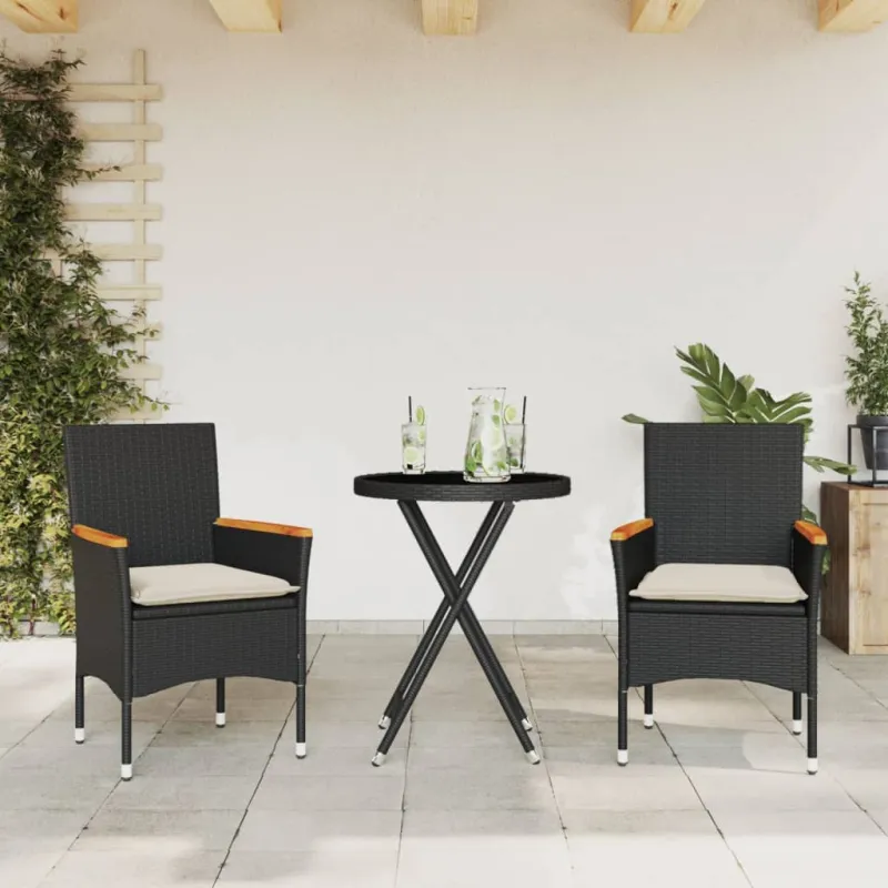 Bistro-Setti, 3-os osia, musta, polyratasta ja lasia