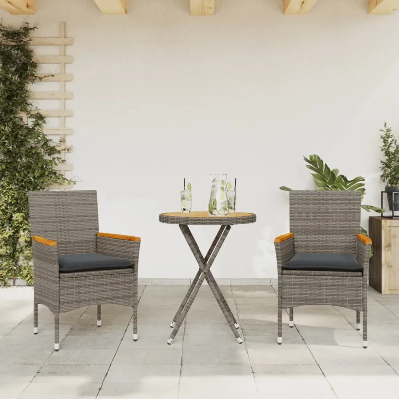 Bistro-Setti, 3-os osia, harmaa, polyrattani ja akasia