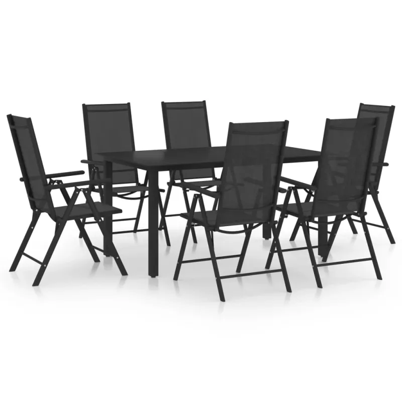 Sodo ruokailuryhmä, 7 osaa, musta, alumiiniini